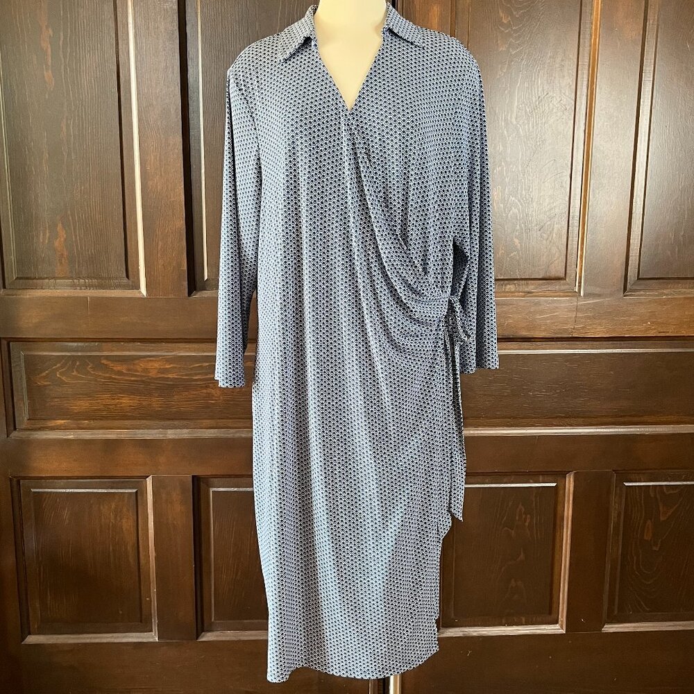 The Limited Jersey Knit Faux Wrap Dress Long Sleeve V-Neck Collar Blue Size 2X